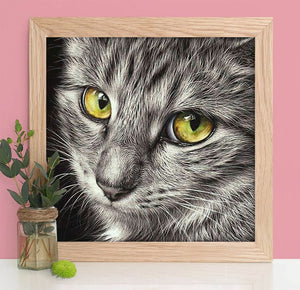 Images et détails de broderie diamant en image pour la peinture Broderie Diamant - Le Regard du Chat, de la collection chats -Wall Factory