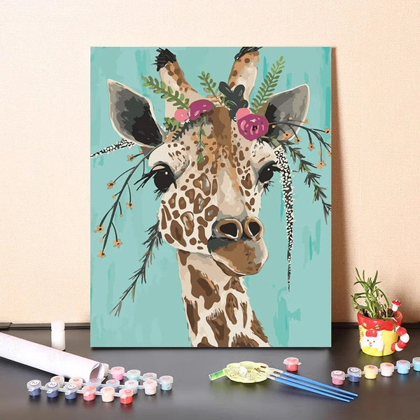 Girafe aux Fleurs de la collection nouveauté en peinture par numéro sue Wall Factory