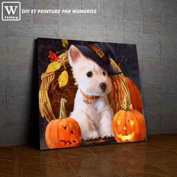 L'image de notre peinture par numéro, sans cadre et sans support, découvrez notre Westie pour Halloween, et faites votre choix parmis plus de 300 références.